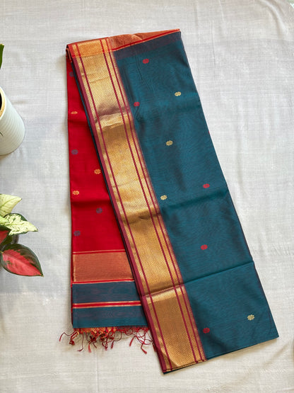 Traditional Maheshwari Paithani Border with all over Zari Butti Weaving