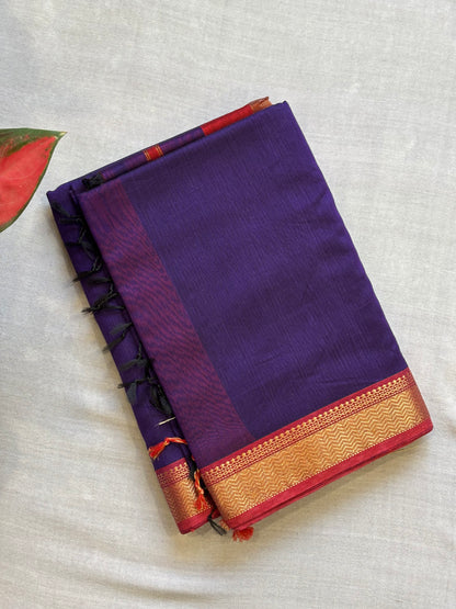 Maheshwari Rewa Border with Gicha/Kosa pallu Weaving Saree S4 Purple & Maroon