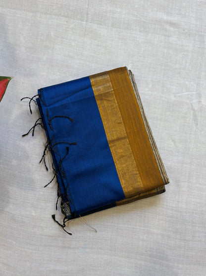 Traditional Maheshwari Zari Border Sarees with Gicha Weaving Pallu Sarees Blue