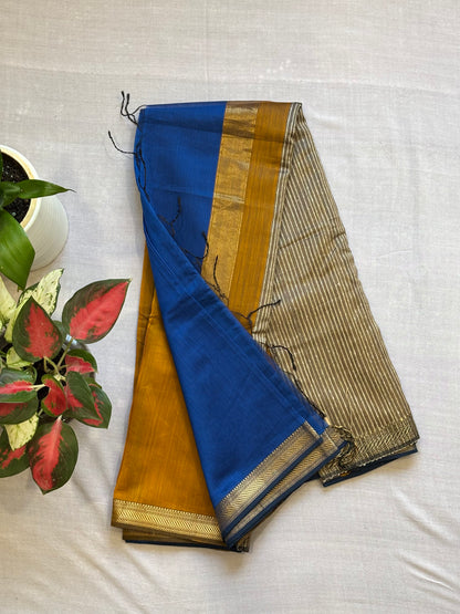 Traditional Maheshwari Zari Border Sarees with Gicha Weaving Pallu Sarees Blue