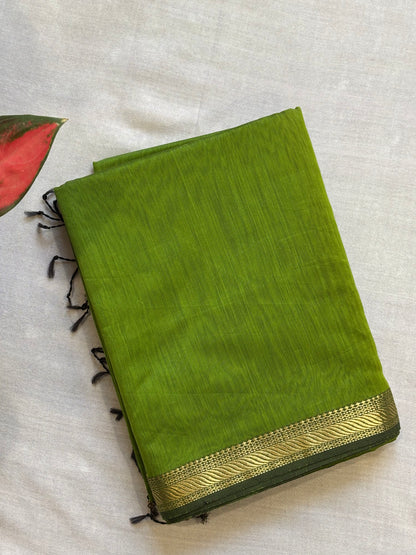 Traditional Maheshwari Zari Border Sarees with Gicha Weaving Pallu Sarees Green