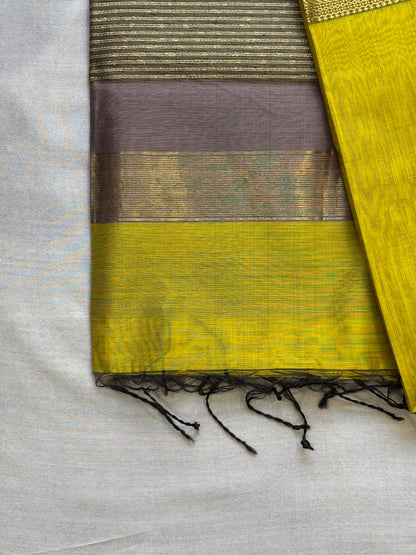 Maheshwari Zari Border Sarees with Gicha Weaving Pallu Sarees Pineapple Yellow