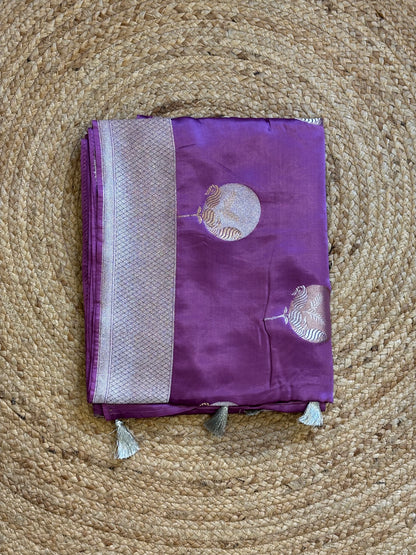 Satin Crepe Saree with Gold Jari Weaving Purple