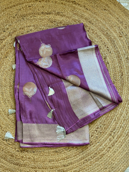 Satin Crepe Saree with Gold Jari Weaving Purple
