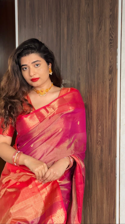 Maheshwari Tissue Sarees with Butti Weaving on Overall Body